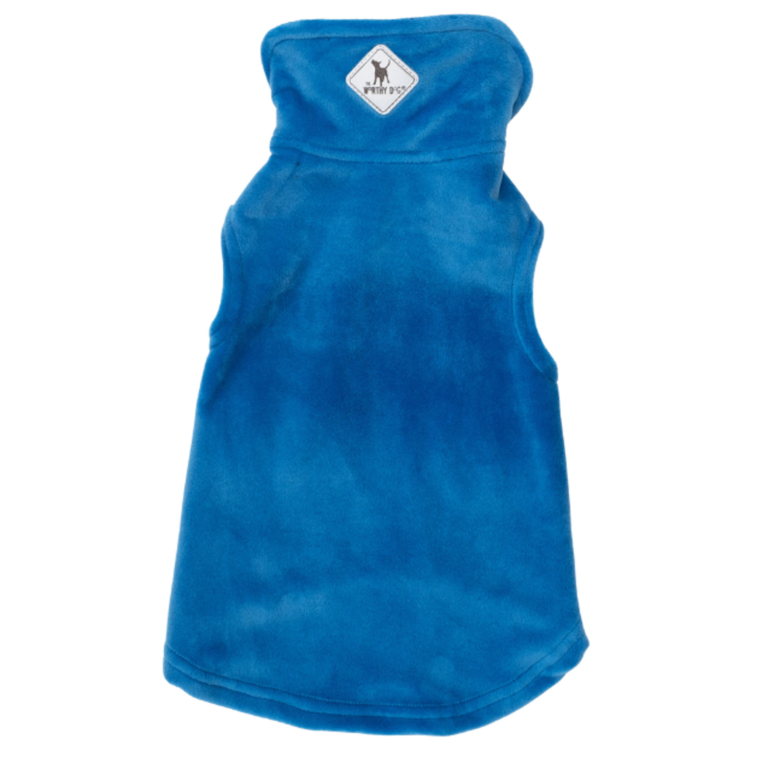 Blue pullover with a brand logo on a white background