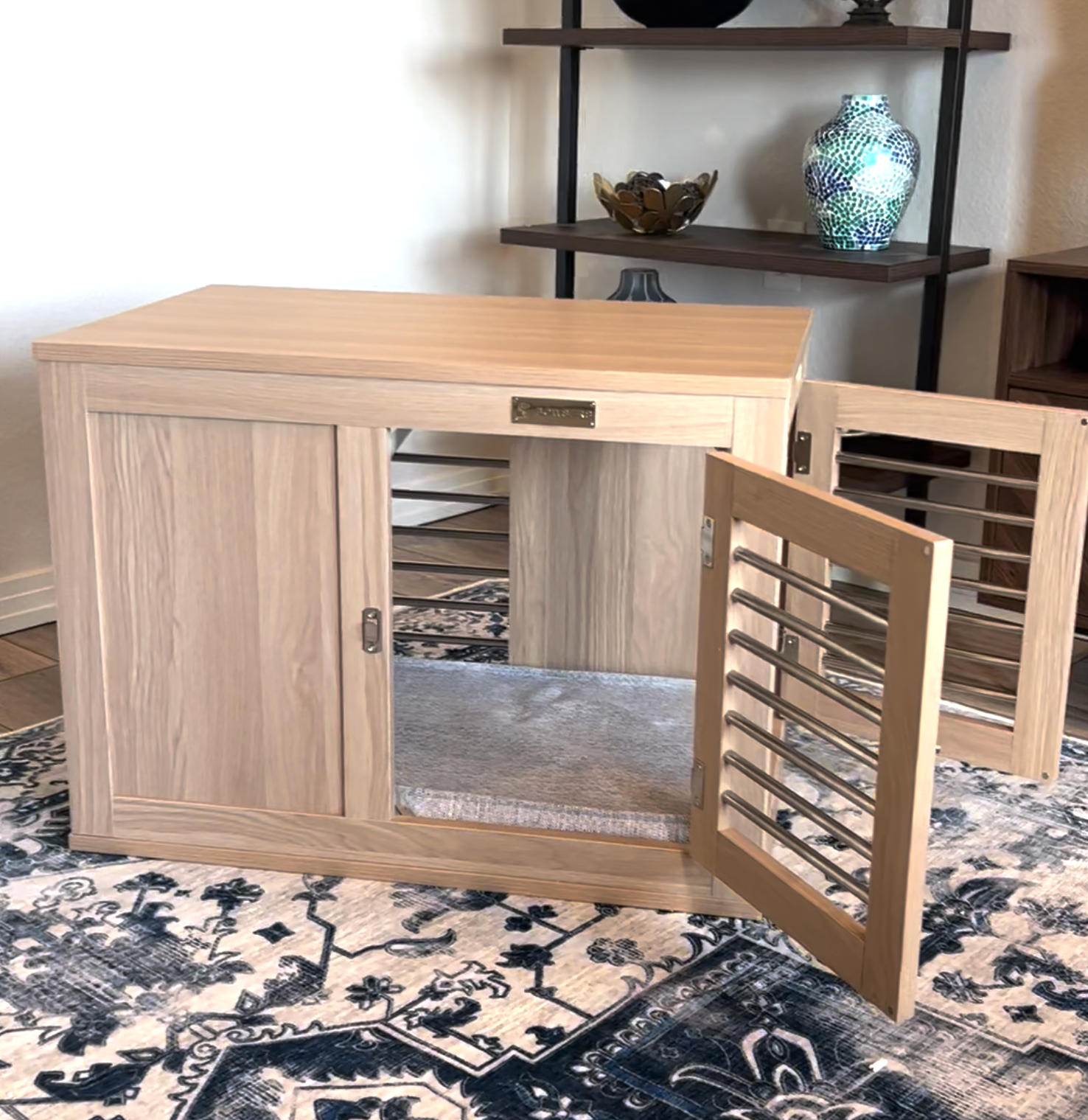 Oak dog crate hotsell