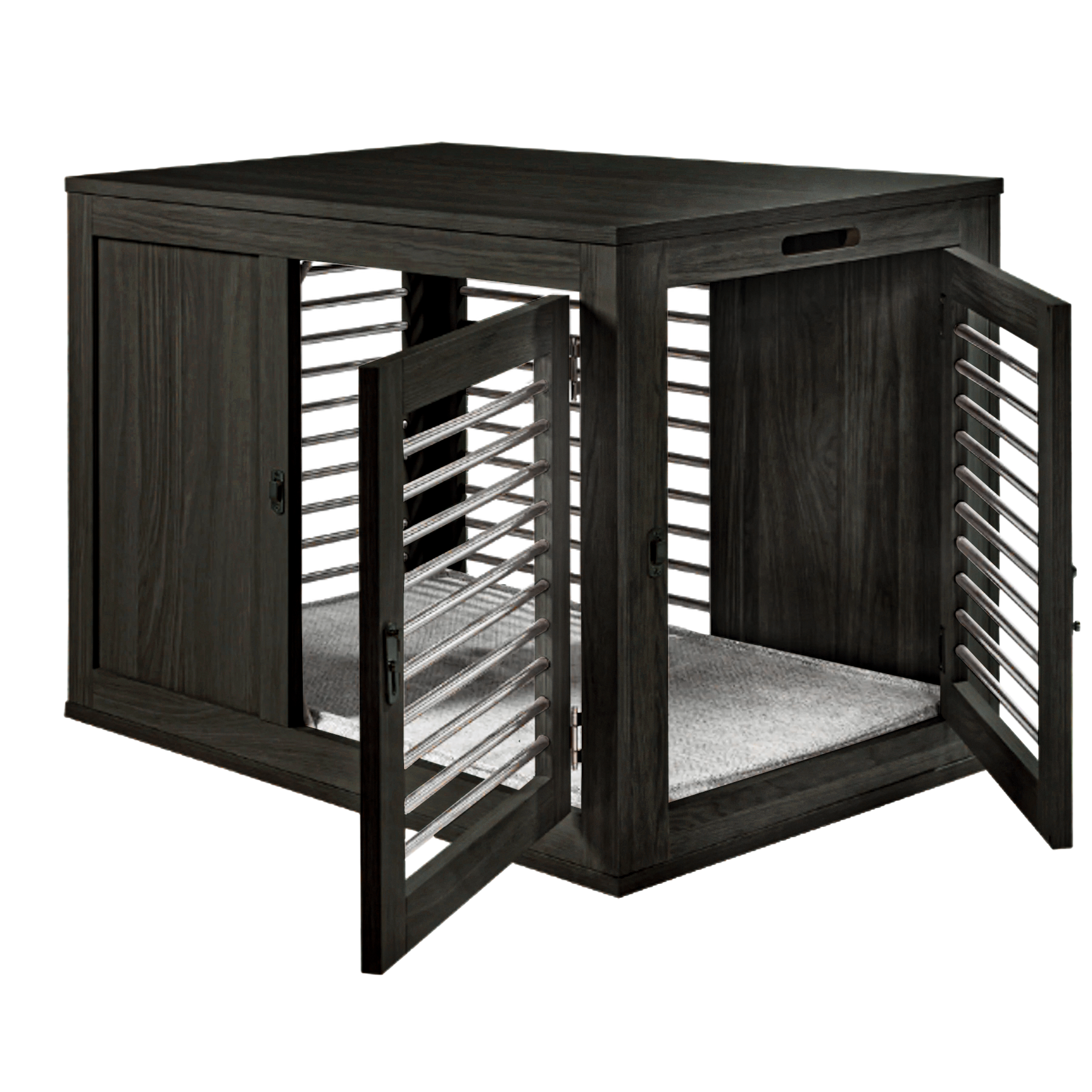 black-tie-black-gray-teak-moderno-crate-dog-kennel