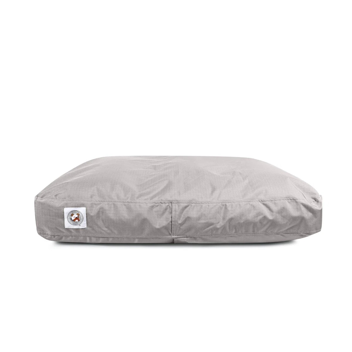 Gray pet bed with a visible brand logo on a white background