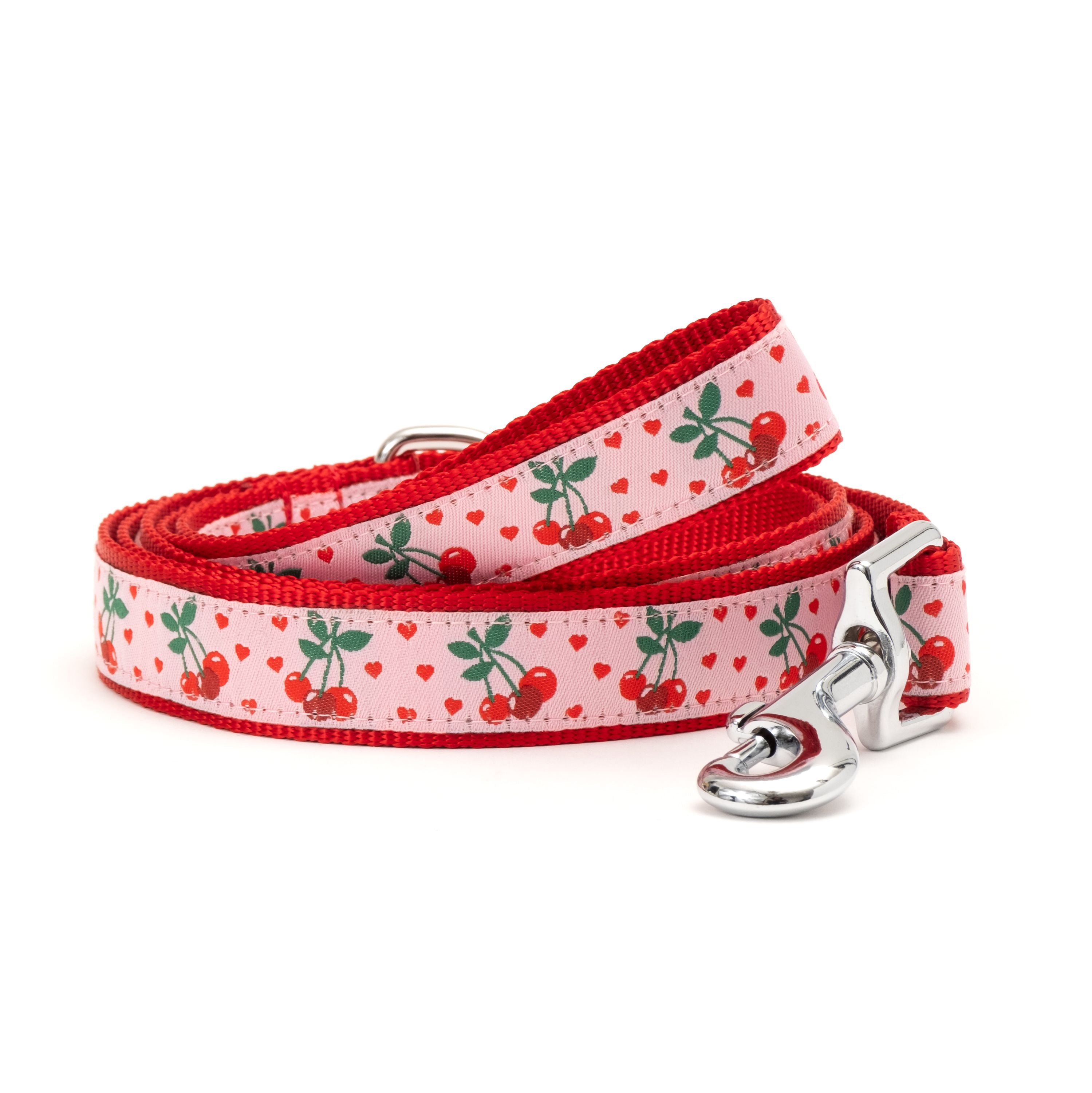 Dog leash with cherry pattern on a white background