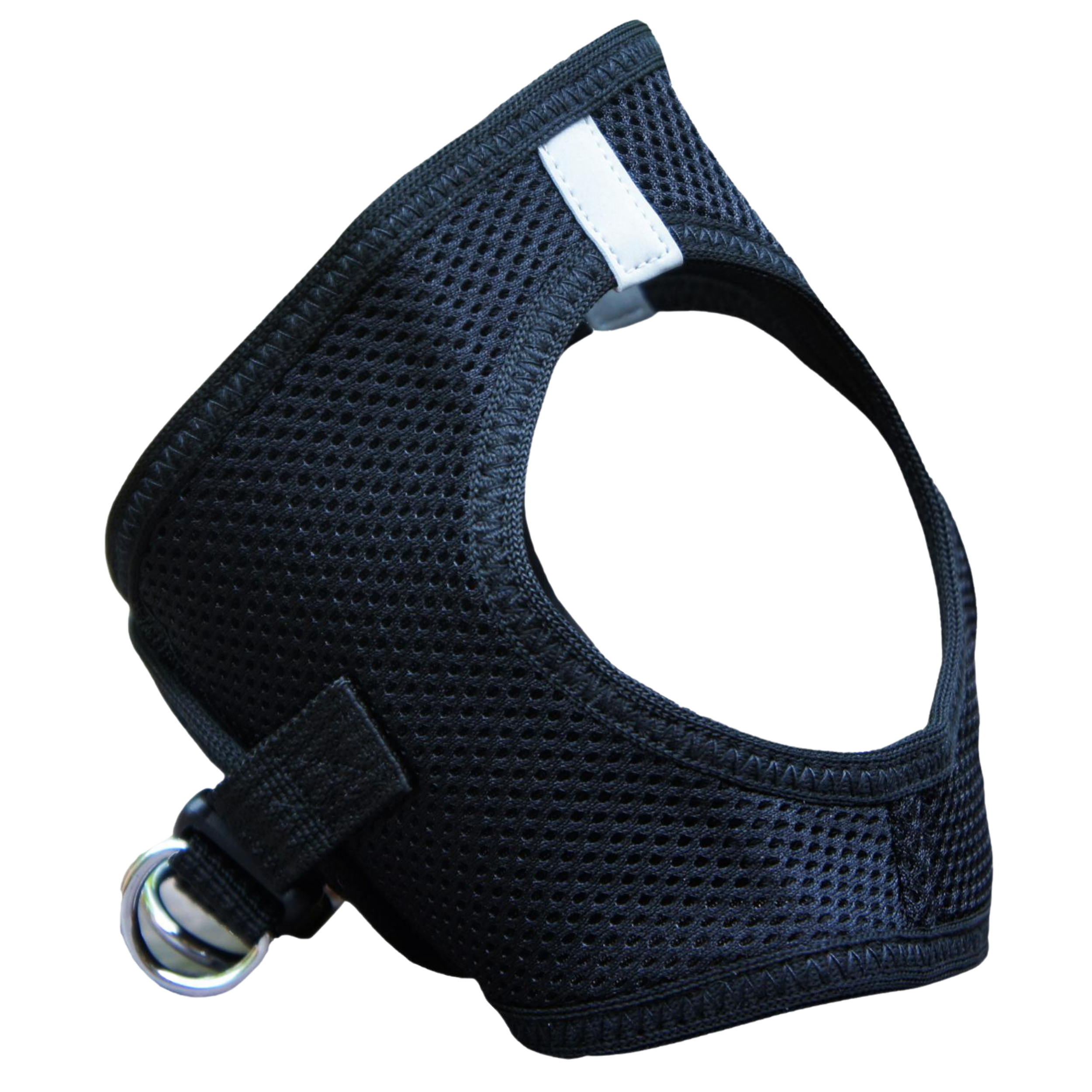 Black pet harness on a white background