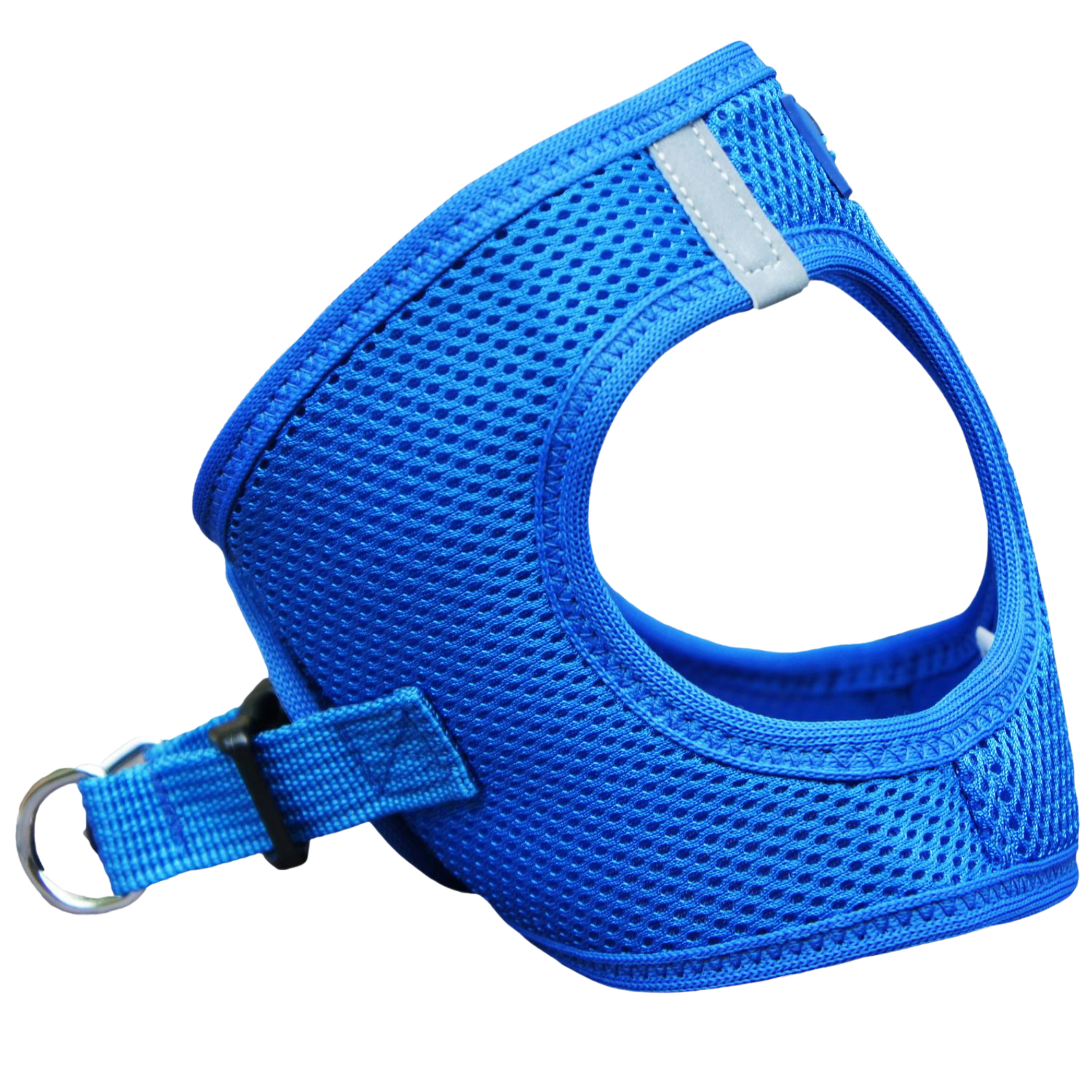 Blue pet harness on a white background