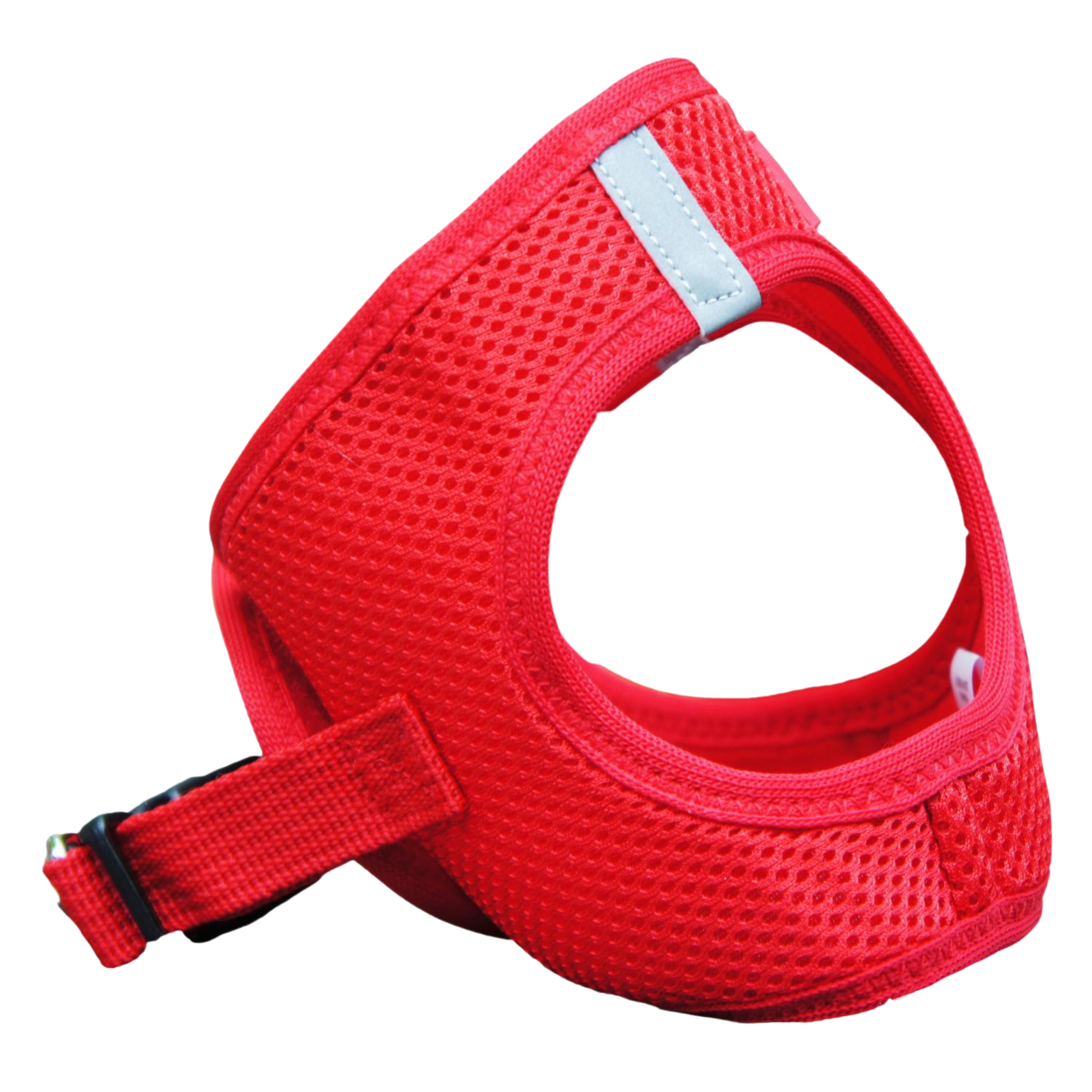Red pet harness on a white background