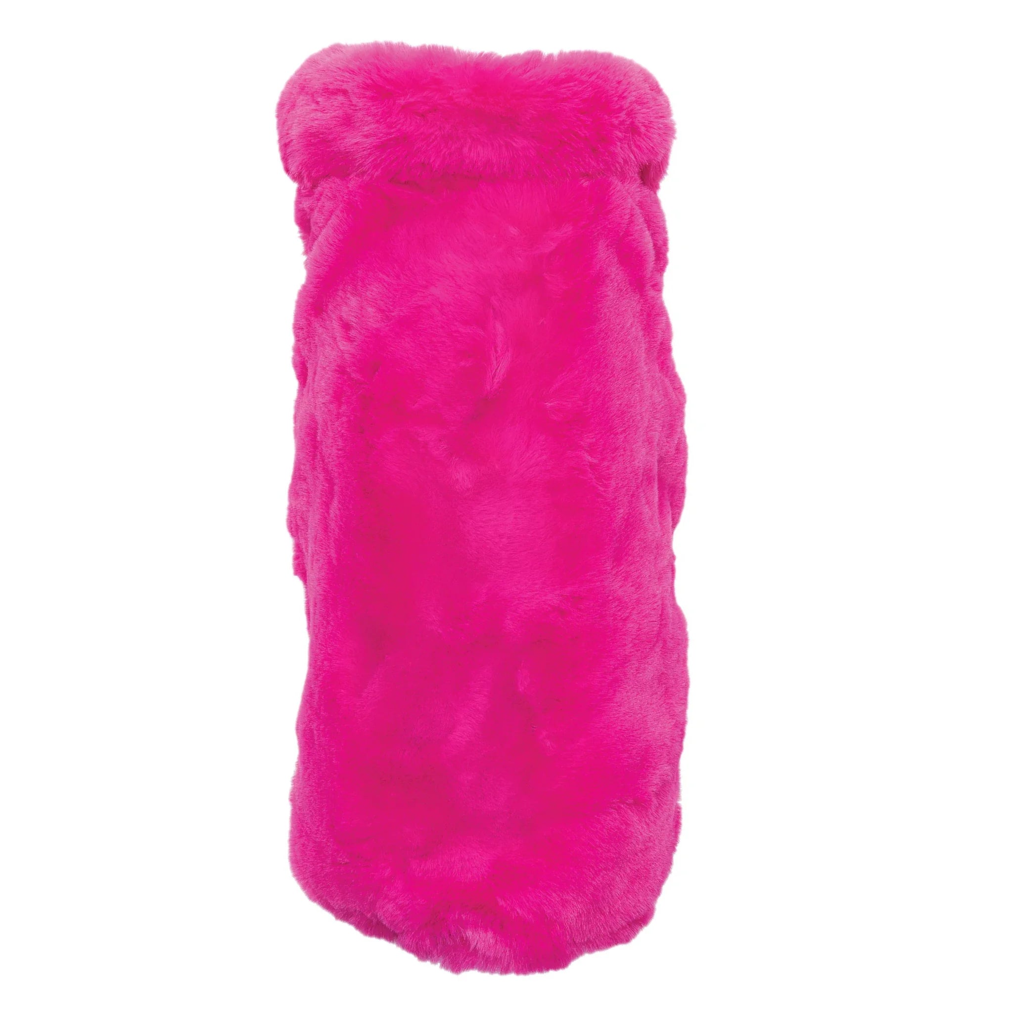 Pink fuzzy dog coat on a white background