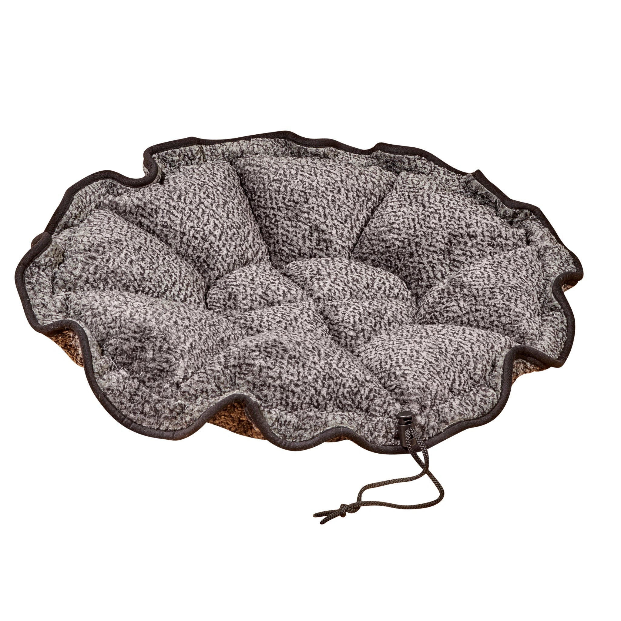 Round gray cushion with a textured surface on a white background