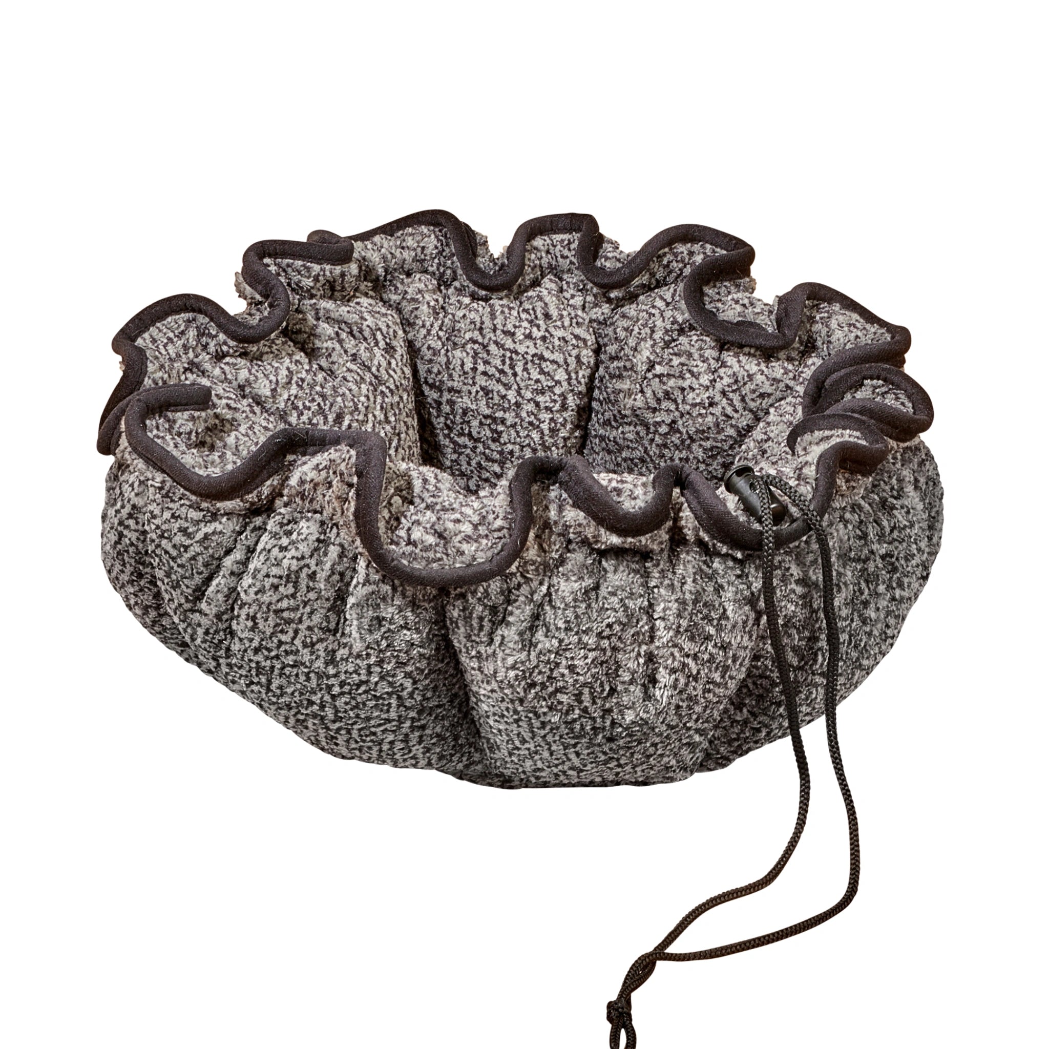 Textured drawstring bag on a white background