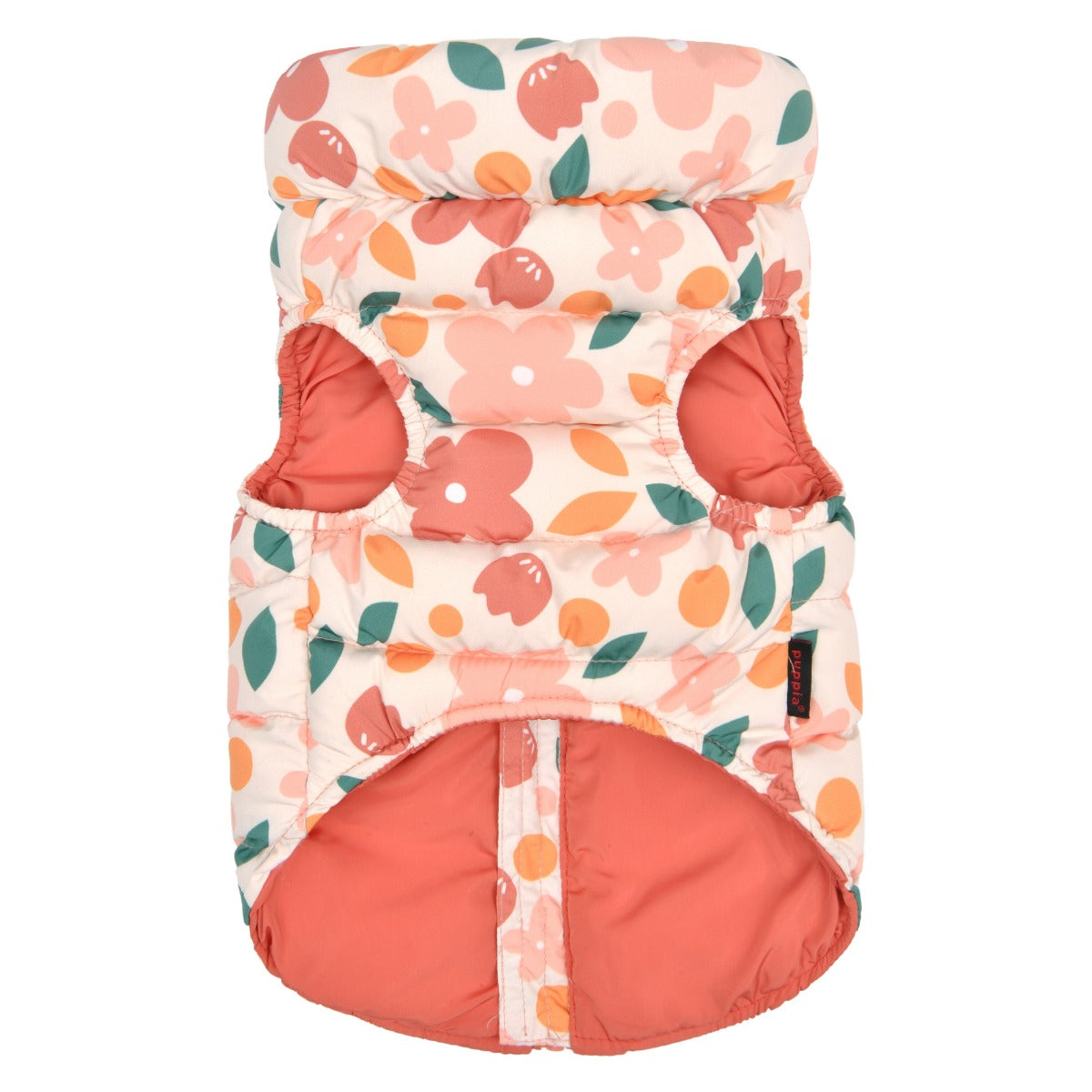 Floral patterned dog coat with a white background