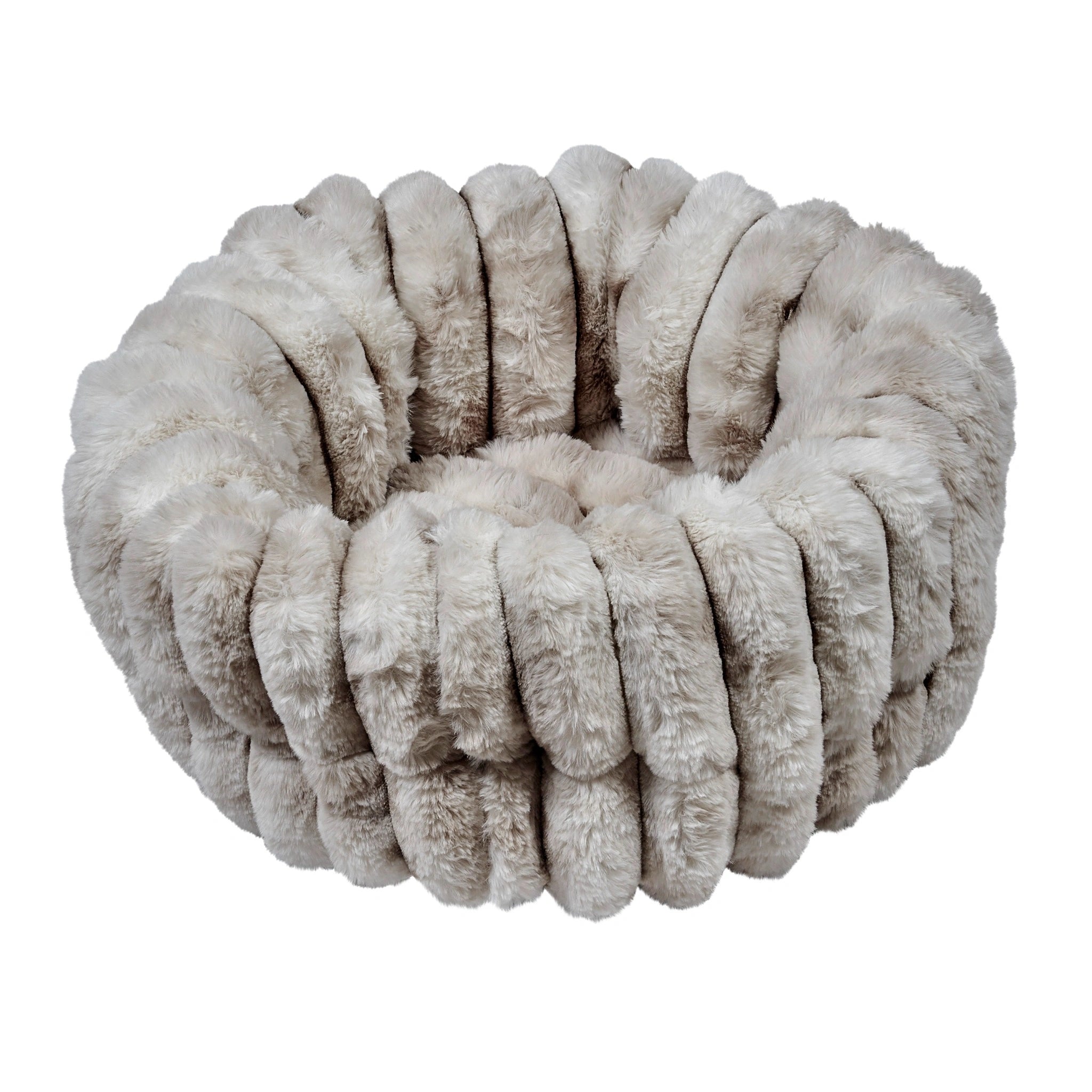 Fluffy gray pet bed on a white background