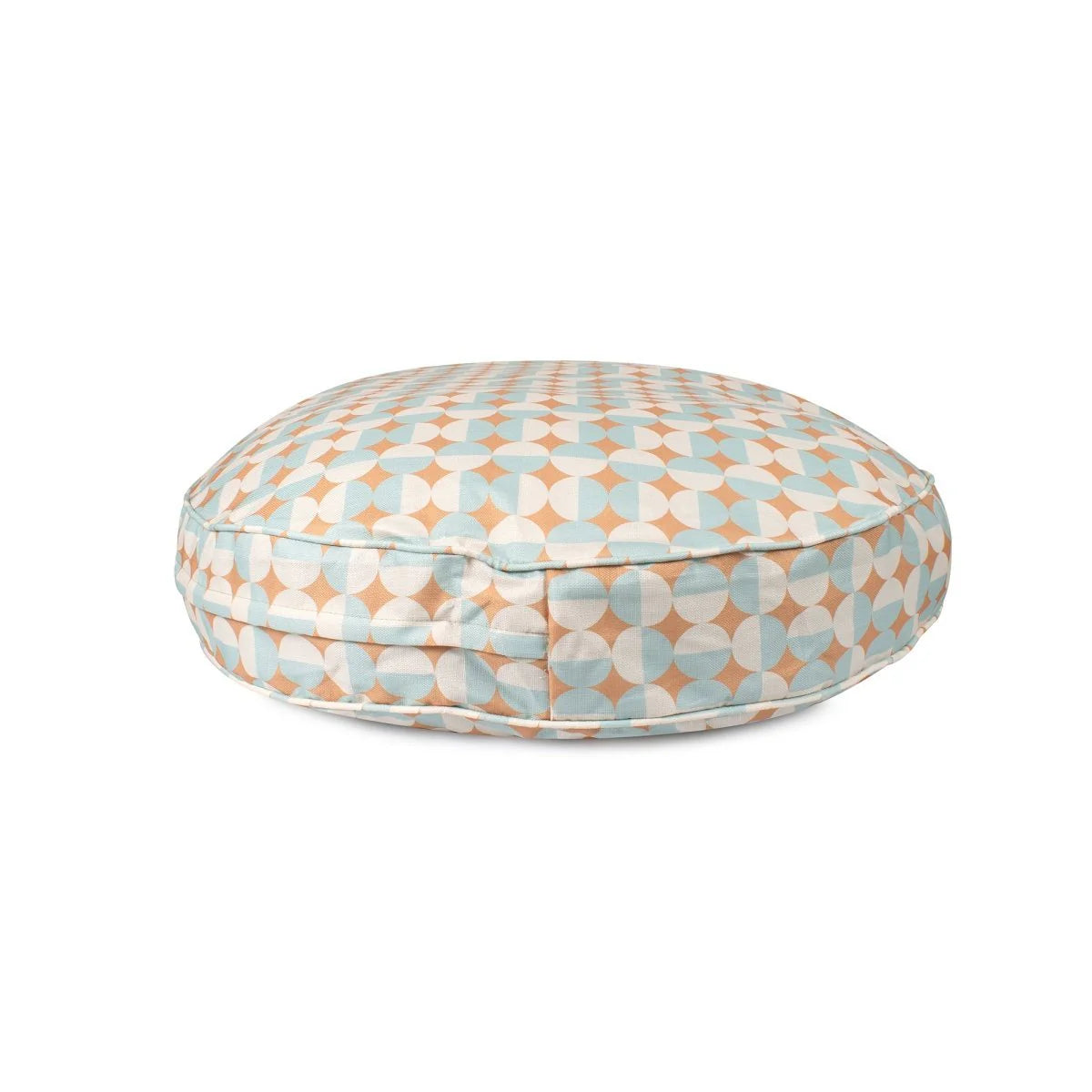 Round cushion with geometric pattern on a white background