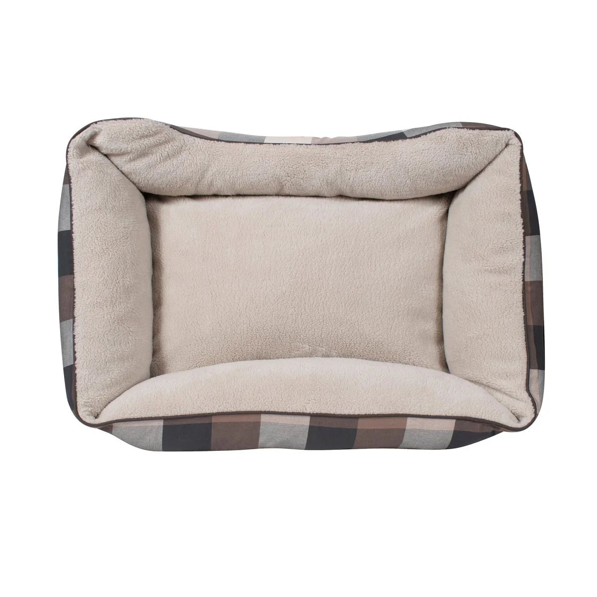 Rectangular pet bed with checkered pattern on a white background