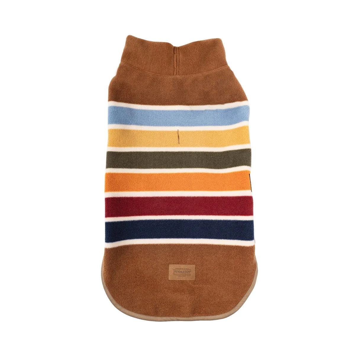 Striped dog sweater with brown border on a white background