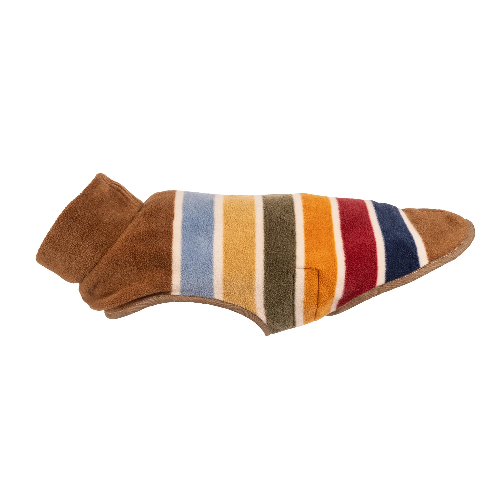 Multicolored striped sock on a white background