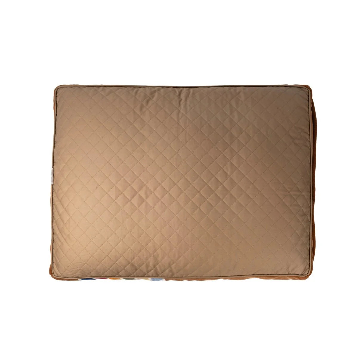 Quilted brown pet bed on a white background