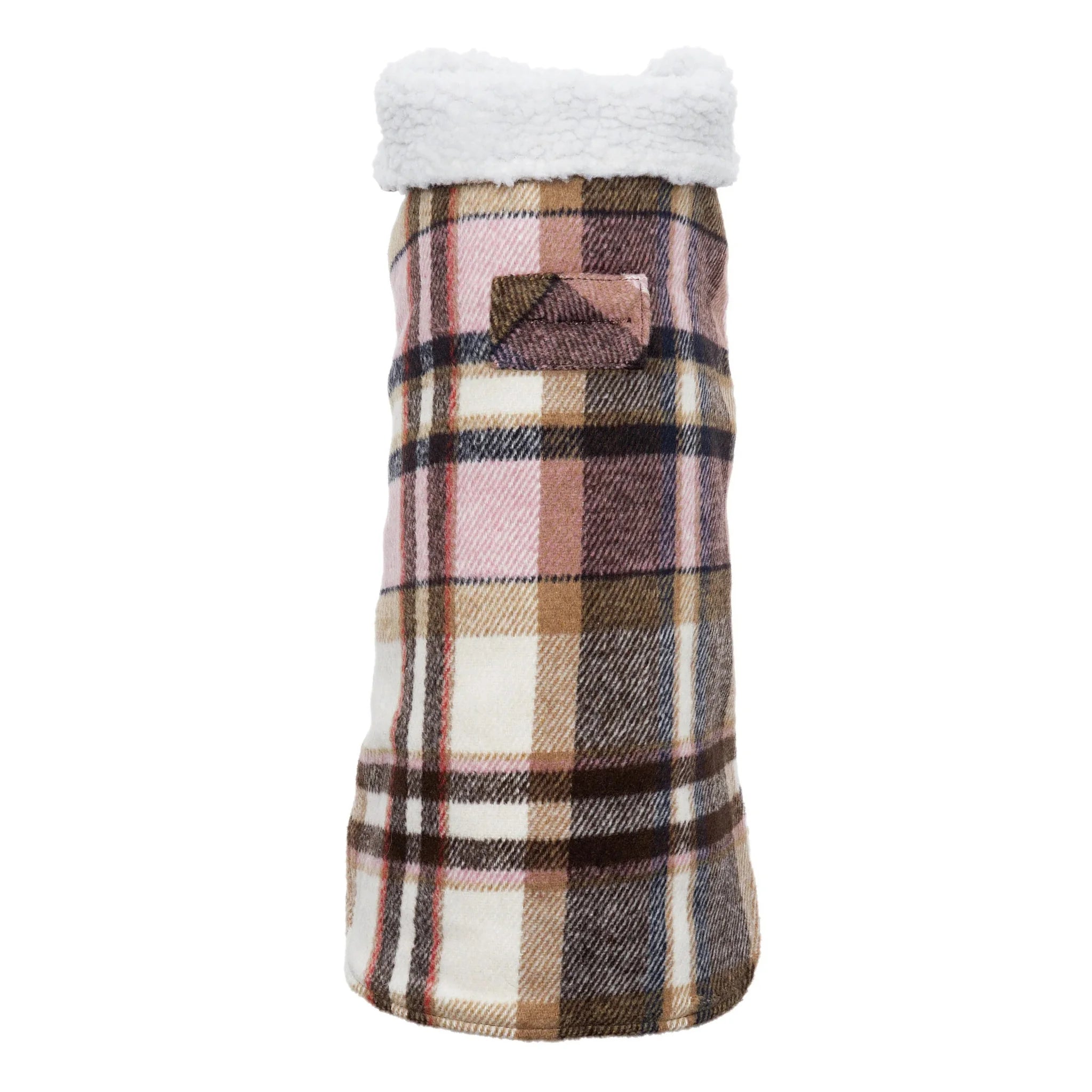 Plaid dog coat with white collar on a white background