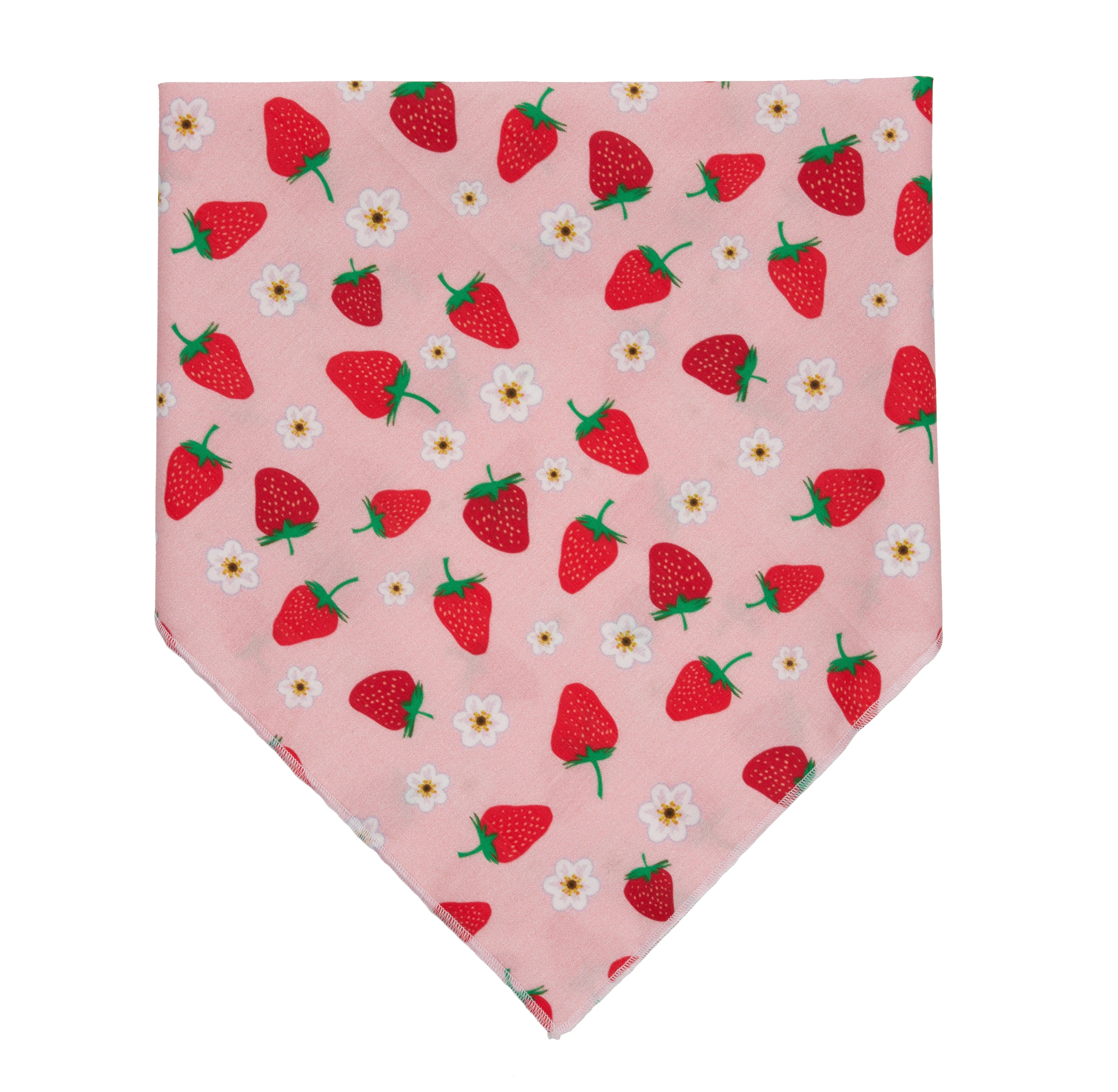 Pink bandana with strawberry pattern on a white background