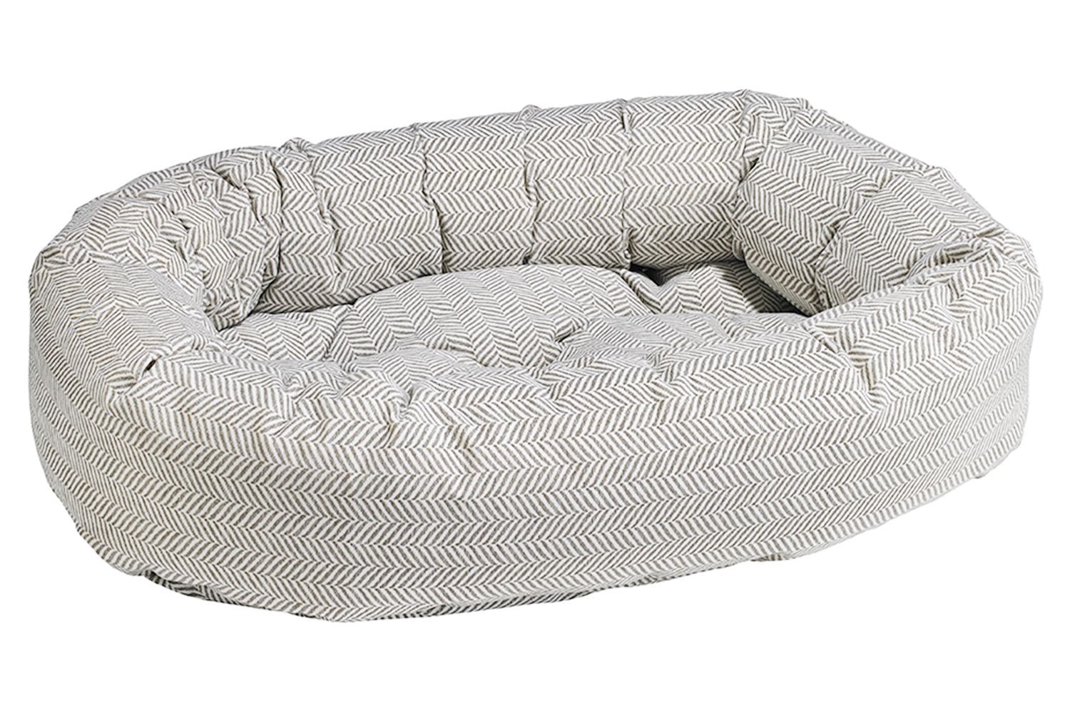 Dog bed with herringbone pattern on a white background