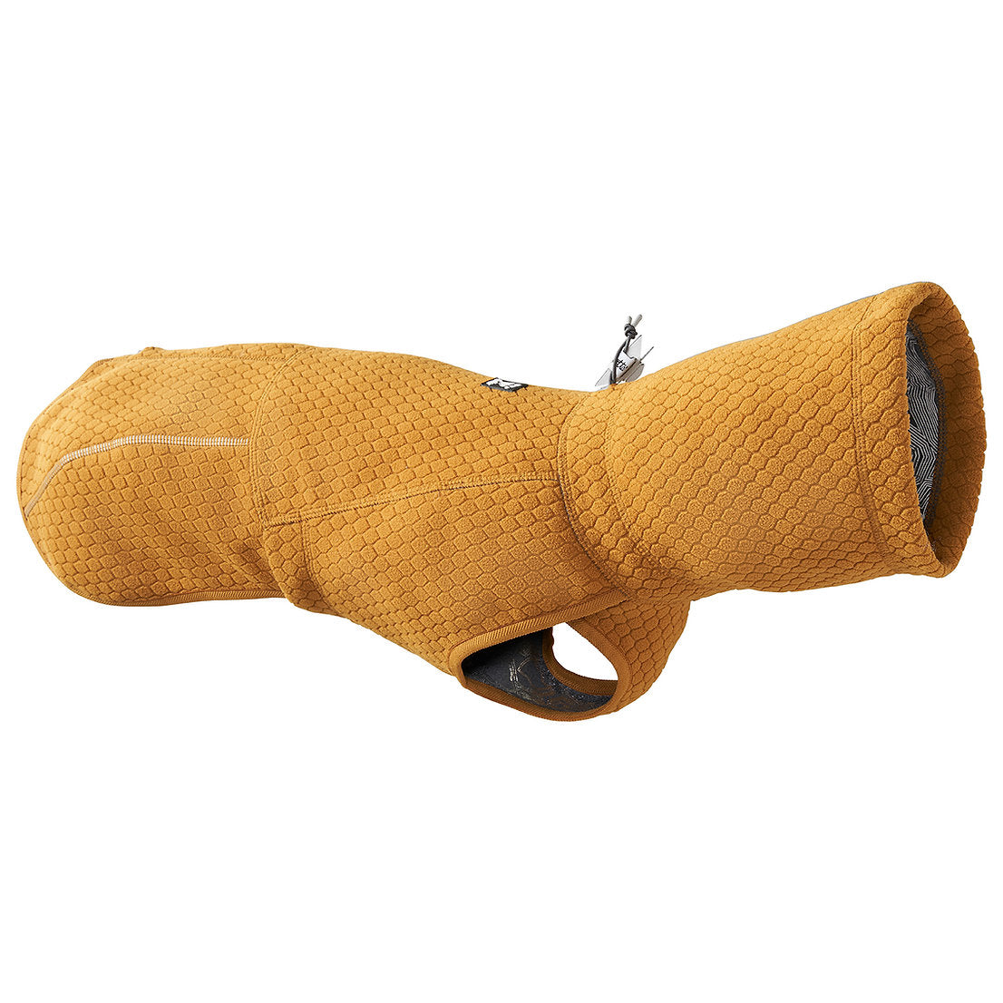 Yellow dog coat with a textured pattern on a white background