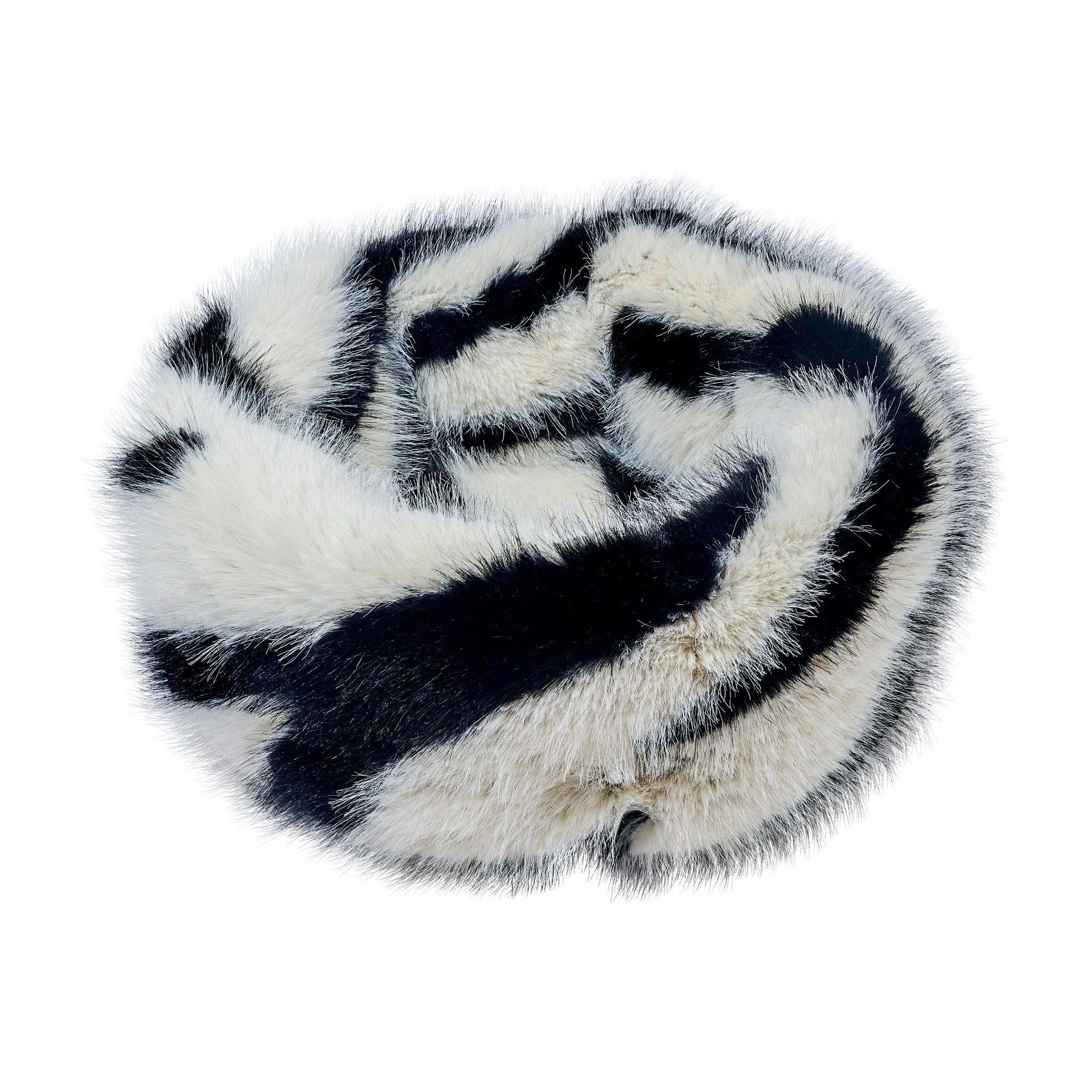 Black and white fur scarf on a white background
