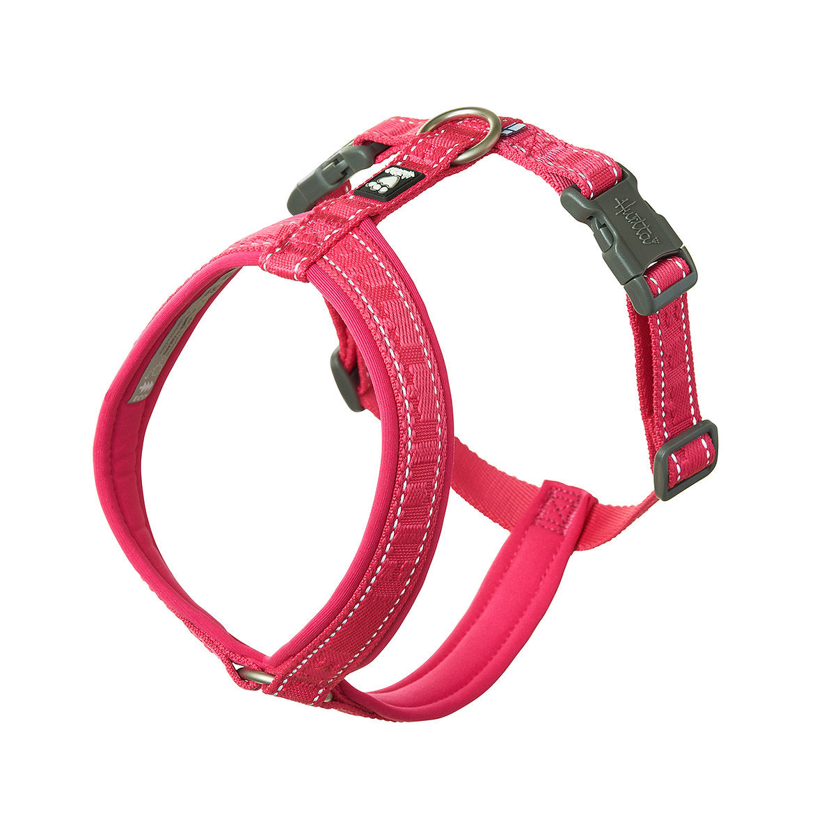 Pink dog collar and harness set on a white background