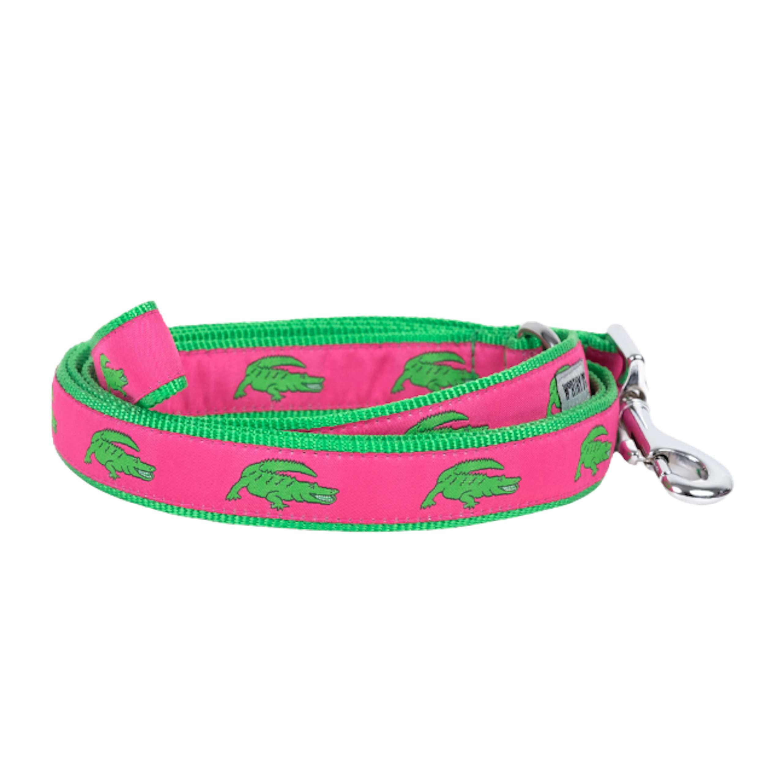 alligators-pink-lime-dog-leash