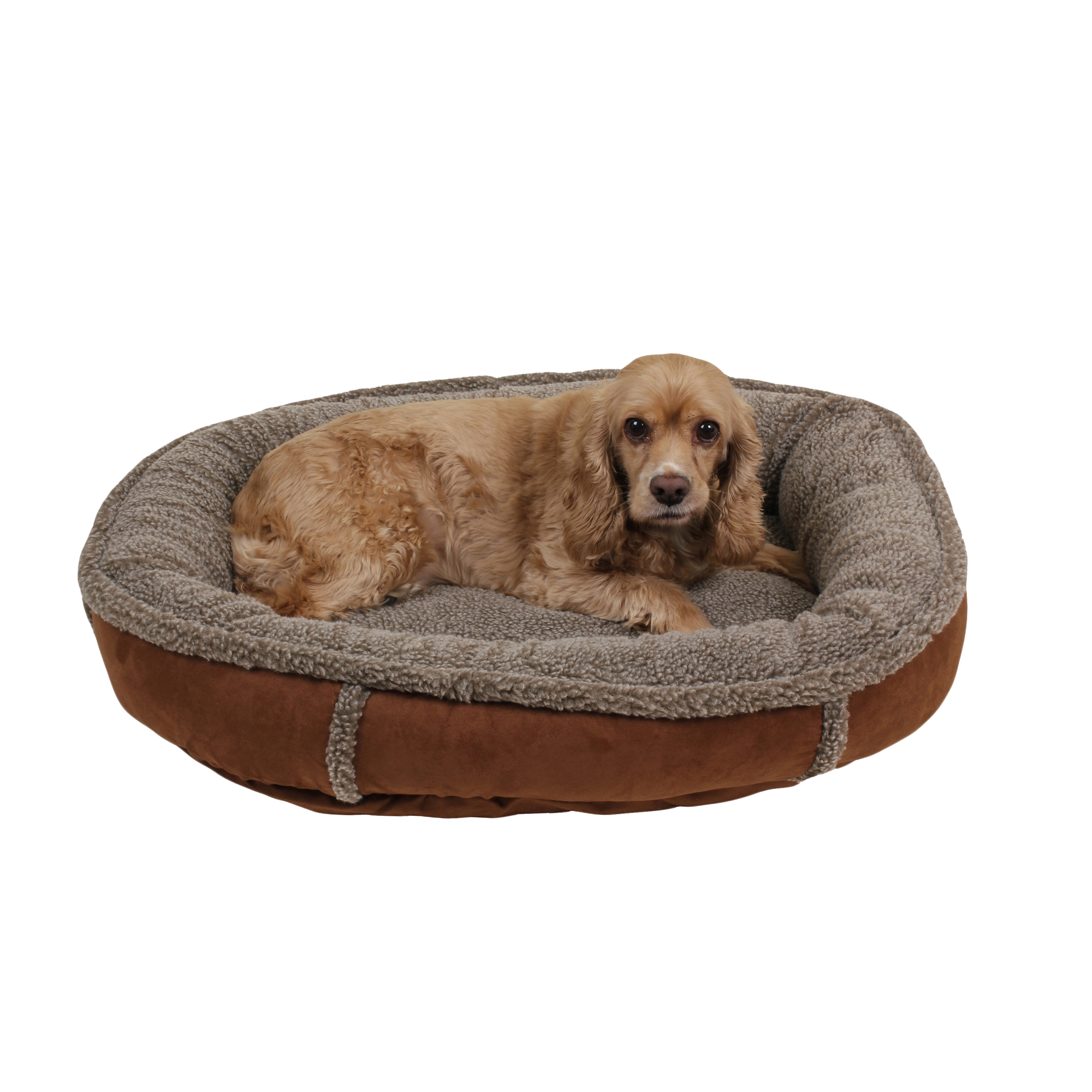 DOG-BED-ORTHO-SLEEPER-BOLSTER-ROUND-COMFY-CUP-CHOCOLATE