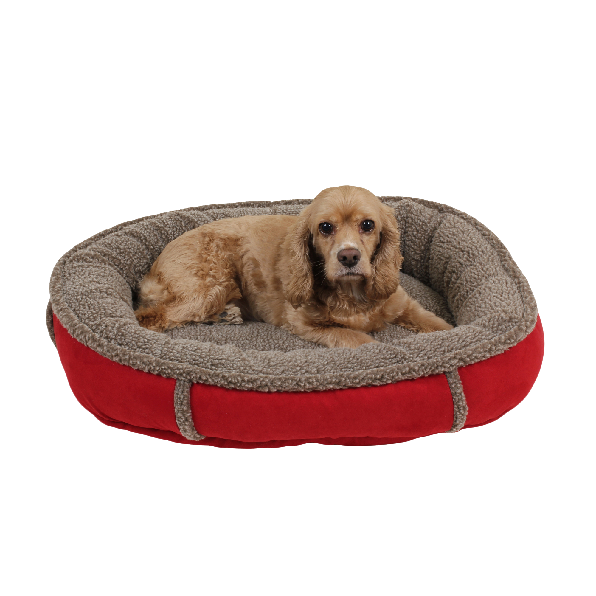 DOG-BED-ORTHO-SLEEPER-BOLSTER-ROUND-COMFY-CUP-RED