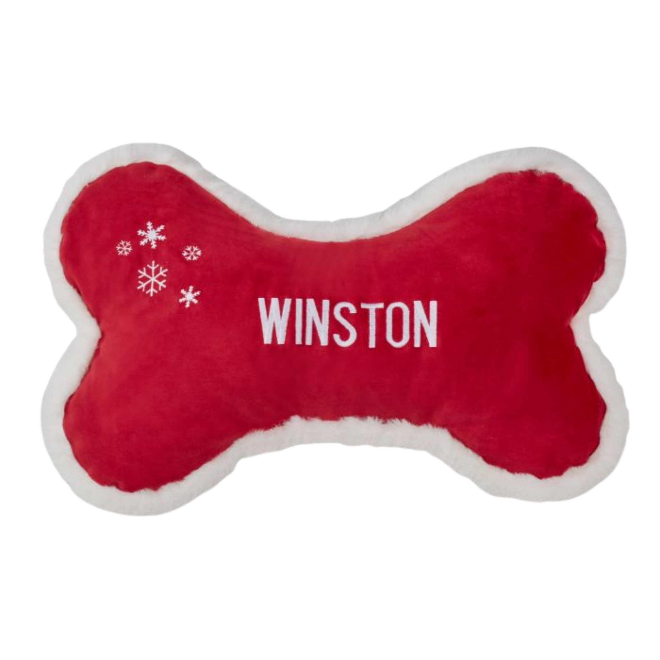 HOLIDAY-CHRISTMAS-DOG-TOY-BONE-PILLOW-RED